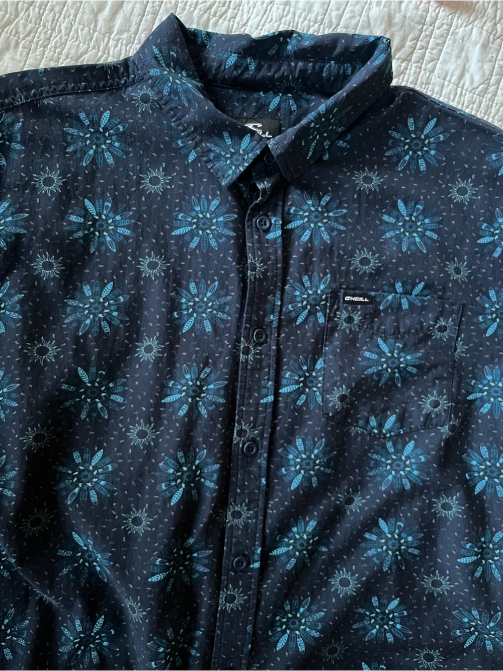 O'Neill Men's Dark Blue Button-Down Shirt with Teal Floral Print